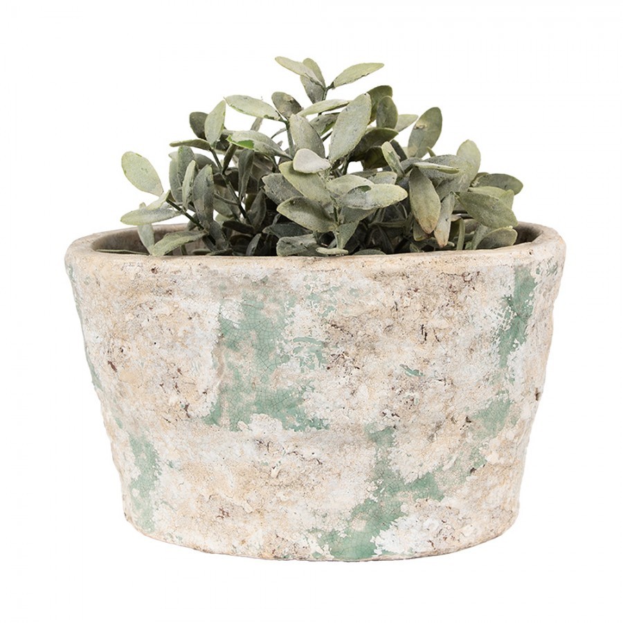 Dekorativní béžovo-zelený antik terakotový květináč Teracci - 25*16*15 cm Clayre & Eef Dekorativní béžovo-zelený antik terakotový květináč Teracci - 25*16*15 cm Clayre & Eef