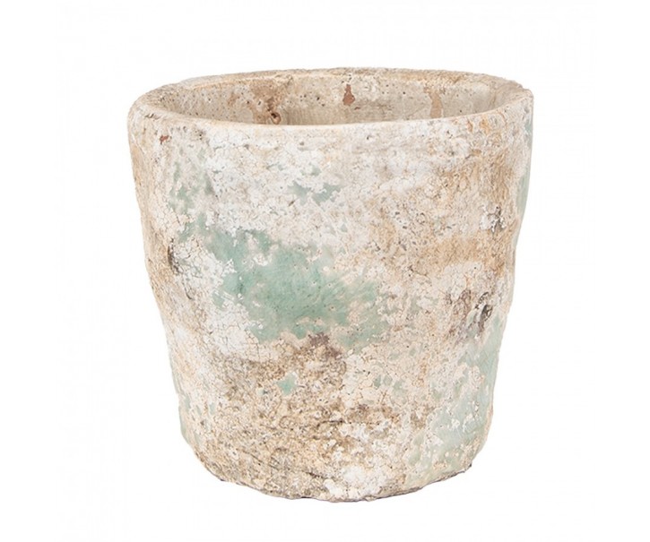 Dekorativní béžovo-zelený antik terakotový květináč Teracci - Ø 11*11 cm Clayre & Eef
