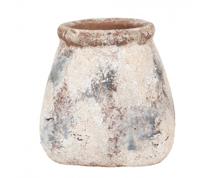 Dekorativní béžový antik terakotový květináč Teracci - 10*10*10 cm Clayre & Eef