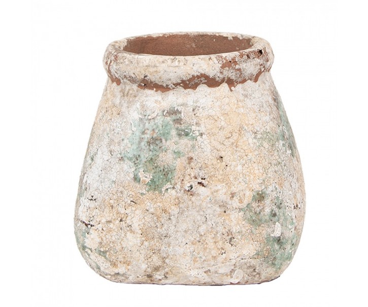 Dekorativní béžový antik terakotový květináč Teracci M - 14*14*13 cm Clayre & Eef