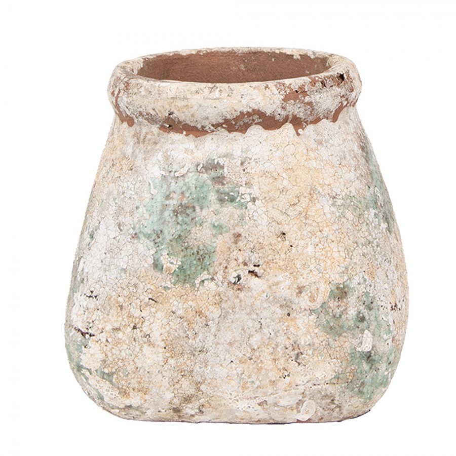 Dekorativní béžový antik terakotový květináč Teracci M - 14*14*13 cm Clayre & Eef Dekorativní béžový antik terakotový květináč Teracci M - 14*14*13 cm Clayre & Eef