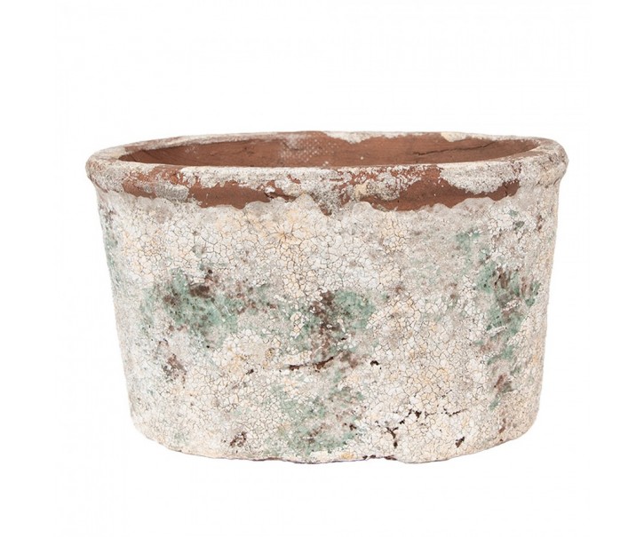 Dekorativní béžový antik terakotový květináč Teracci L - 21*13*12 cm Clayre & Eef
