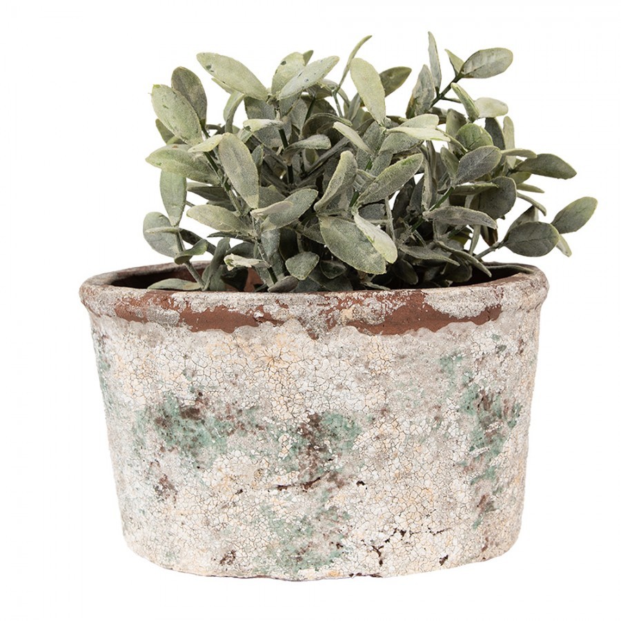 Dekorativní béžový antik terakotový květináč Teracci L - 21*13*12 cm Clayre & Eef Dekorativní béžový antik terakotový květináč Teracci L - 21*13*12 cm Clayre & Eef