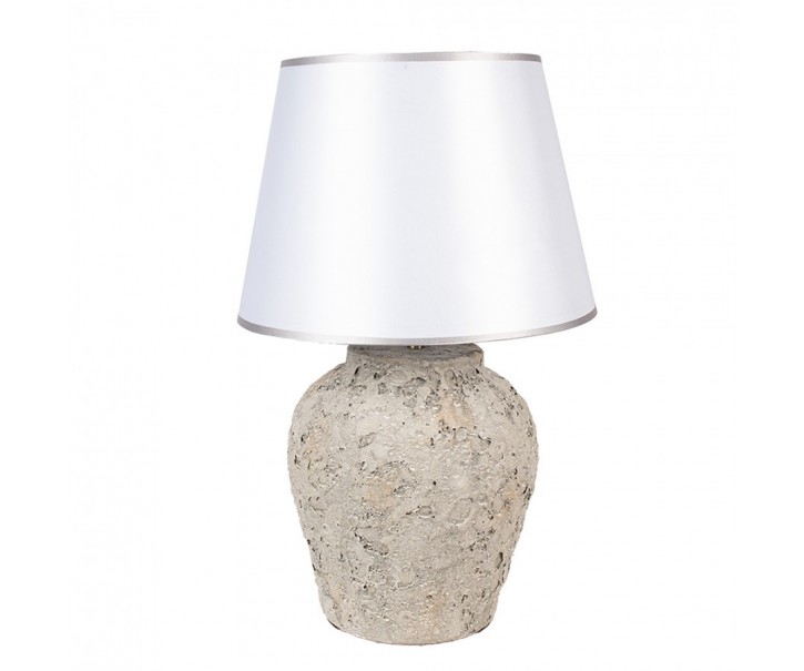 Šedá terakotová stolní lampa Teracci se stříbrným stínidlem - Ø 35*59cm Clayre & Eef