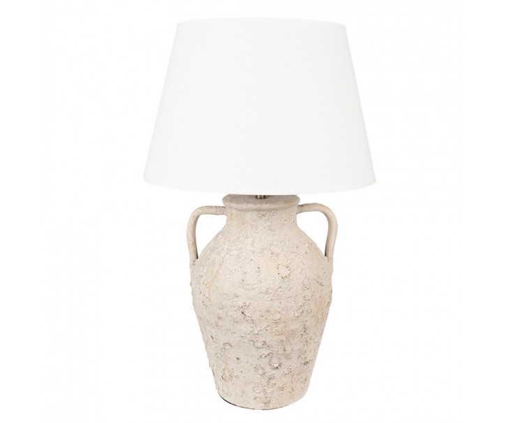 Béžová terakotová stolní lampa Teracci s bílým stínidlem - Ø 40*65 cm Clayre & Eef