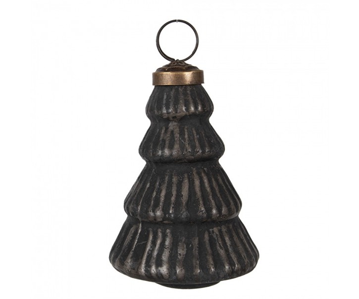 Granitová antik skleněná vánoční ozdoba stromek Noirre - 6*9 cm Clayre & Eef