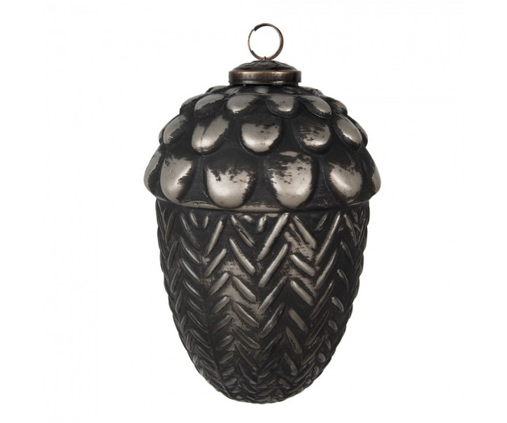 Granitová antik skleněná vánoční ozdoba žalud Noirre - 10*15 cm Clayre & Eef