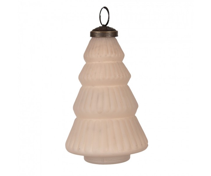 Béžová skleněná vánoční zdoba ve tvaru stromečku - Ø 7*13 cm Clayre & Eef
