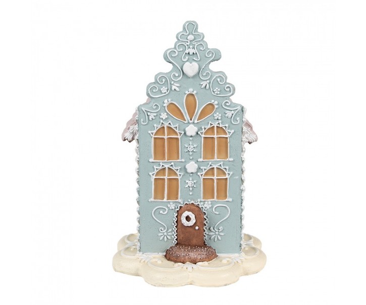 Modrá vánoční perníková chaloupka Gingerbread House - 13*13*20 cm Clayre & Eef