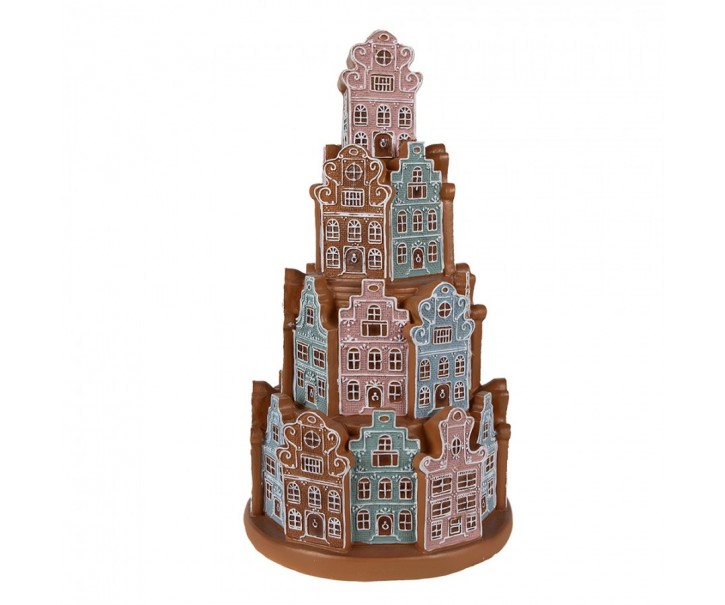 Svítící perníková věž z barevných chaloupek Gingerbread House - Ø 18*33 cm / 3*AAA Clayre & Eef