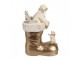 Béžová vánoční dekorace Santa ve zlaté botě - 12*7*16 cm Clayre & Eef