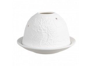 Bílý porcelánový svícen na čajovou svíčku se sovami Paollo - Ø 12*8 cm