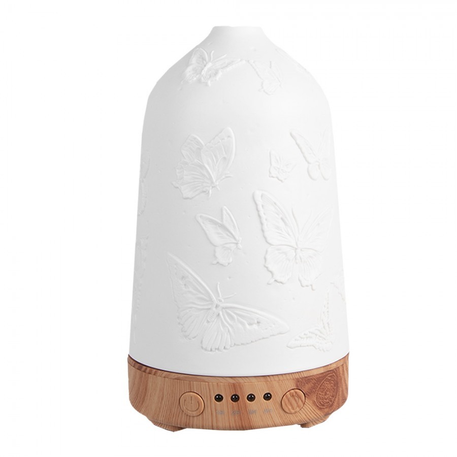 Bílý porcelánový olejový difuzér s motýlky Paollo - Ø 9*17 cm Clayre & Eef Bílý porcelánový olejový difuzér s motýlky Paollo - Ø 9*17 cm Clayre & Eef