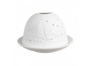 Bílý porcelánový svícen na čajovou svíčku zimní krajina Paollo - Ø 12 * 8 cm