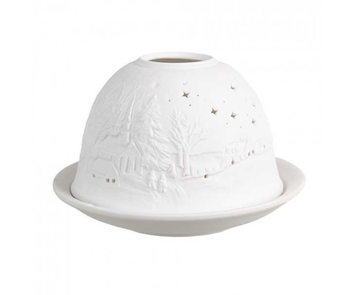 Bílý porcelánový svícen na čajovou svíčku zimní krajina Paollo - Ø 12 * 8 cm Clayre & Eef