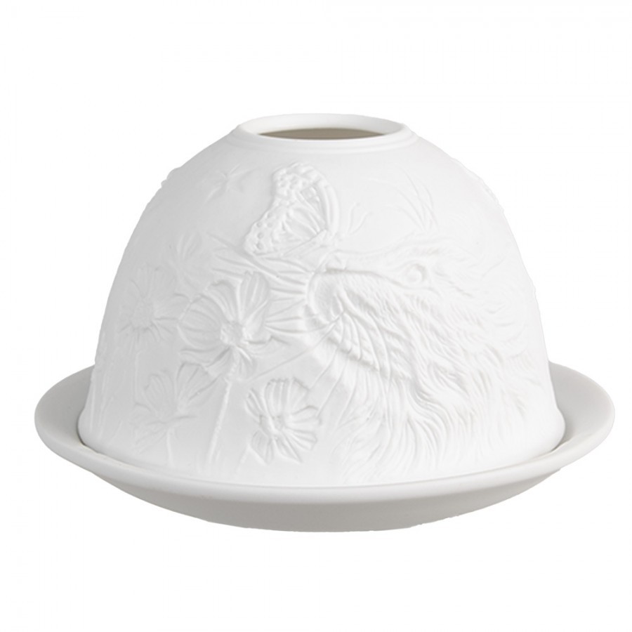 Bílý porcelánový svícen na čajovku kočička s motýlkem Paollo - Ø 12 * 8 cm Clayre & Eef Bílý porcelánový svícen na čajovku kočička s motýlkem Paollo - Ø 12 * 8 cm Clayre & Eef
