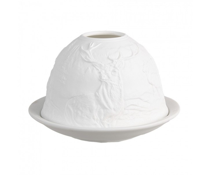 Bílý porcelánový svícen na čajovou svíčku jelen Paollo - Ø 12 * 8 cm Clayre & Eef