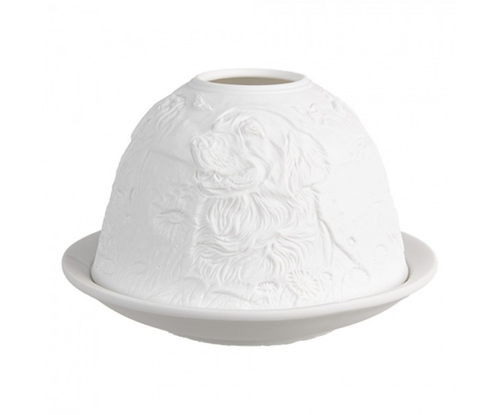 Bílý porcelánový svícen na čajovou svíčku s pejsky na louce Paollo - Ø 12 * 8 cm Clayre & Eef