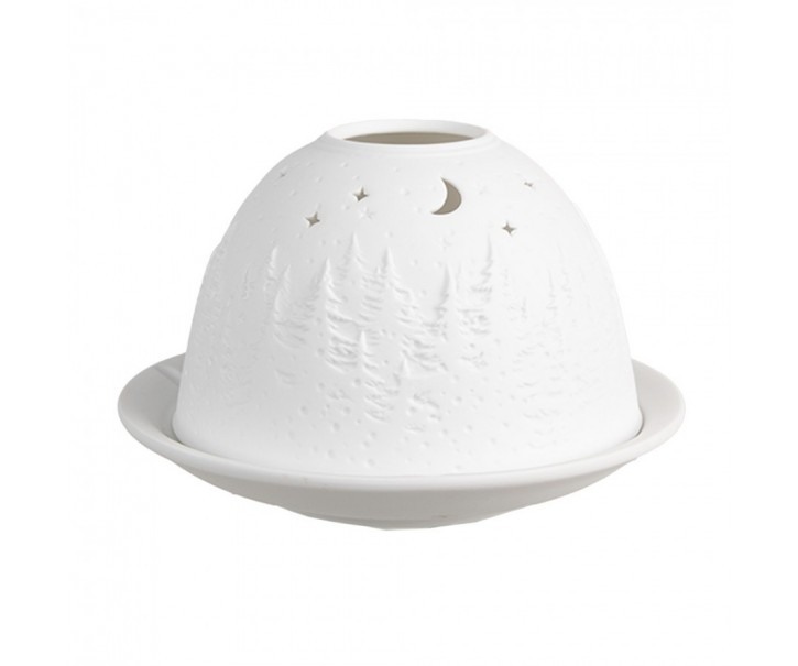Bílý porcelánový svícen na čajovku noční zimní krajina Paollo - Ø 12 * 8 cm Clayre & Eef