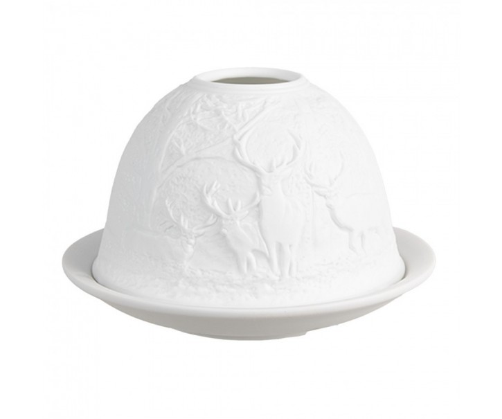 Bílý porcelánový svícen na čajovou svíčku jeleni v lese Paollo - Ø 12 * 8 cm Clayre & Eef
