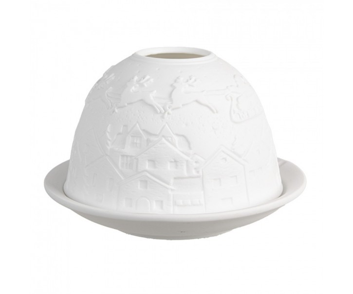 Bílý porcelánový svícen na čajovou svíčku vánoční vesnice Paollo - Ø 12*8 cm Clayre & Eef
