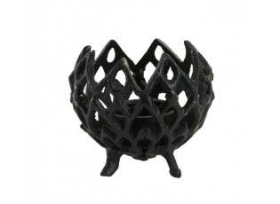 Černý antik kovový děrovaný svícen Siam S - Ø10 * 9 cm