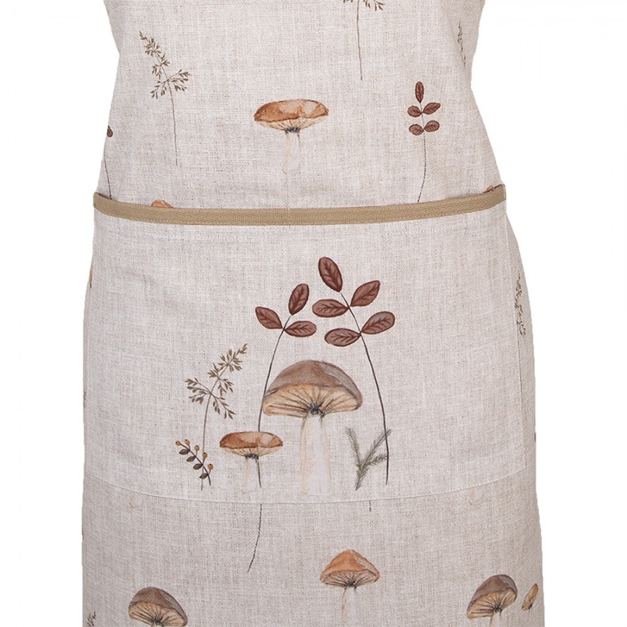 Béžová kuchyňská bavlněná zástěra s houbičkami Little Forest Jewels - 70*85 cm Clayre & Eef Béžová kuchyňská bavlněná zástěra s houbičkami Little Forest Jewels - 70*85 cm Clayre & Eef