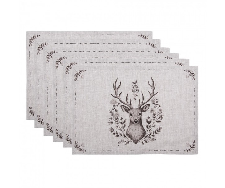 Set 6ks béžové textilní prostírání s jelenem Gentle Wilderness - 48*33 cm Clayre & Eef
