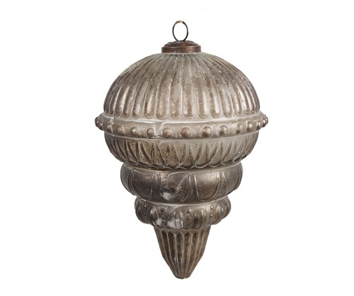 Stříbrno-hnědá skleněná vánoční ozdoba antik kapka L – Ø 15*20 cm Clayre & Eef