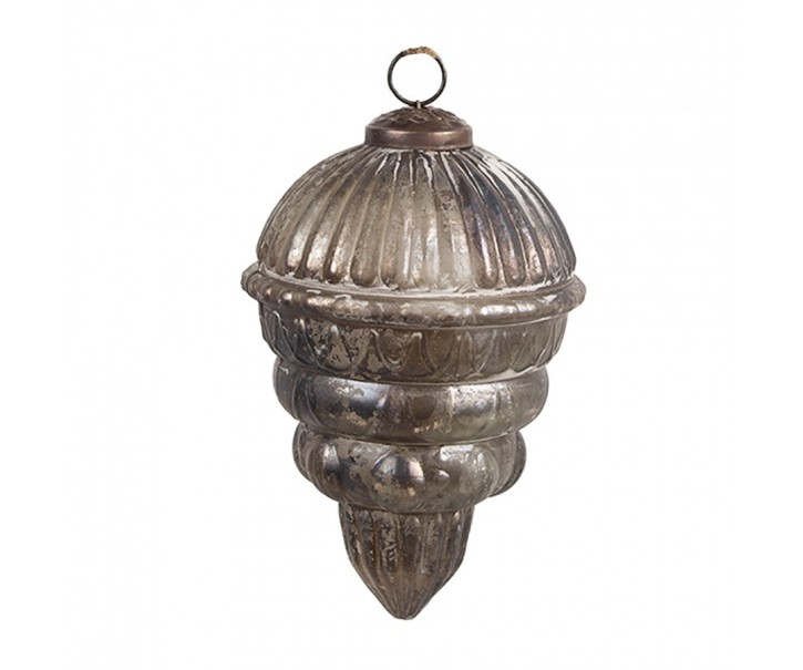 Stříbrno-hnědá skleněná vánoční ozdoba antik kapka M – Ø 10*15 cm Clayre & Eef