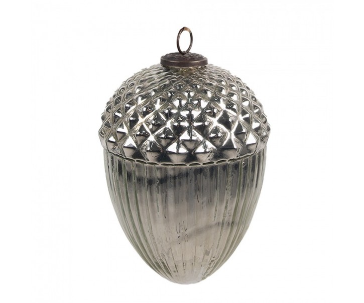 Stříbrná skleněná vánoční ozdoba ve tvaru žaludu XL - Ø 15*21 cm Clayre & Eef