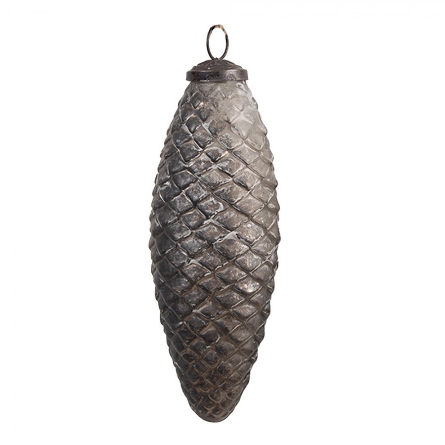 Tmavě stříbrná vánoční ozdoba šiška - 6*16 cm Clayre & Eef Tmavě stříbrná vánoční ozdoba šiška - 6*16 cm Clayre & Eef
