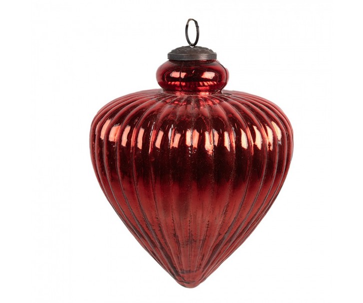 Červená skleněná vánoční ozdoba s vroubky L - Ø 13*17 cm Clayre & Eef