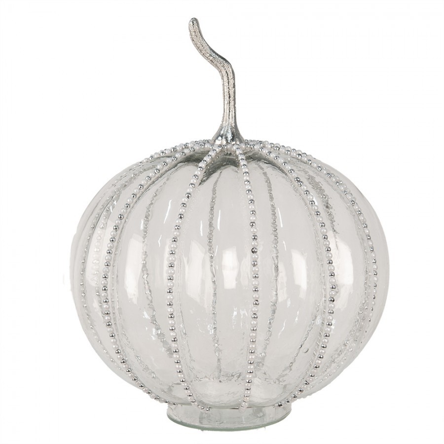 Transparentní skleněná dýně Pumpkin s korálky XL - Ø 25*33 cm Clayre & Eef Transparentní skleněná dýně Pumpkin s korálky XL - Ø 25*33 cm Clayre & Eef