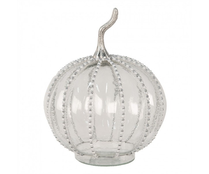 Transparentní skleněná dýně Pumpkin s korálky M - Ø 15*19 cm Clayre & Eef