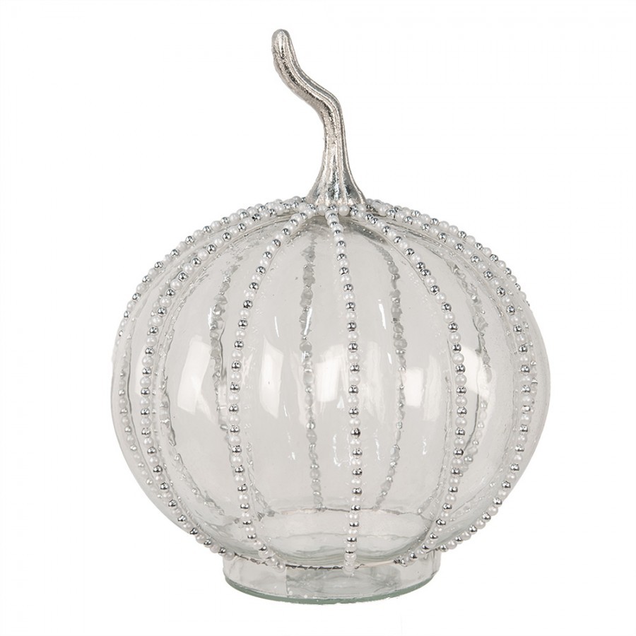 Transparentní skleněná dýně Pumpkin s korálky M - Ø 15*19 cm Clayre & Eef Transparentní skleněná dýně Pumpkin s korálky M - Ø 15*19 cm Clayre & Eef