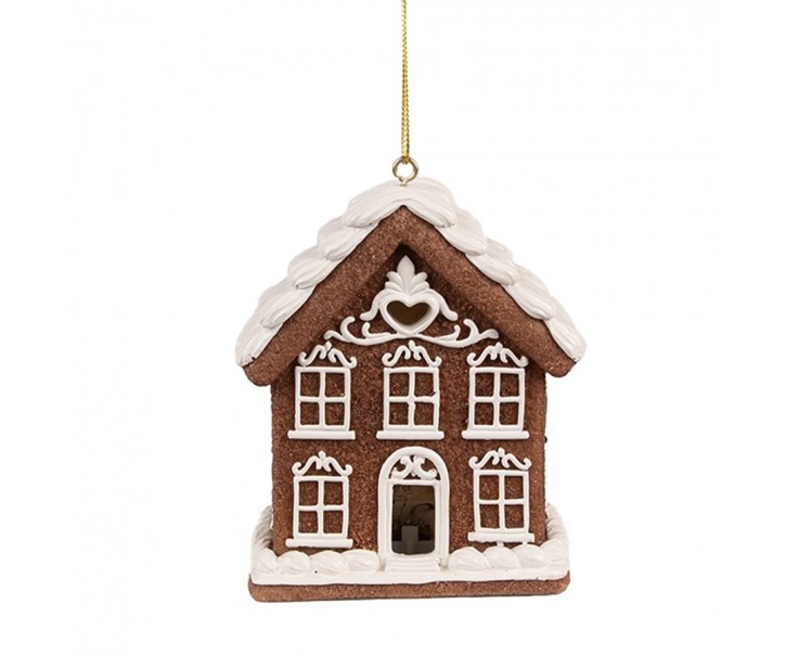 Závěsná svítící ozdoba perníková chaloupka Gingerbread House - 9*6*10/21 cm Clayre & Eef