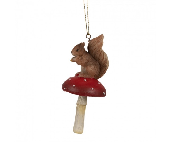 Závěsná dekorace veverka na muchomůrce - 4*4*9 cm Clayre & Eef