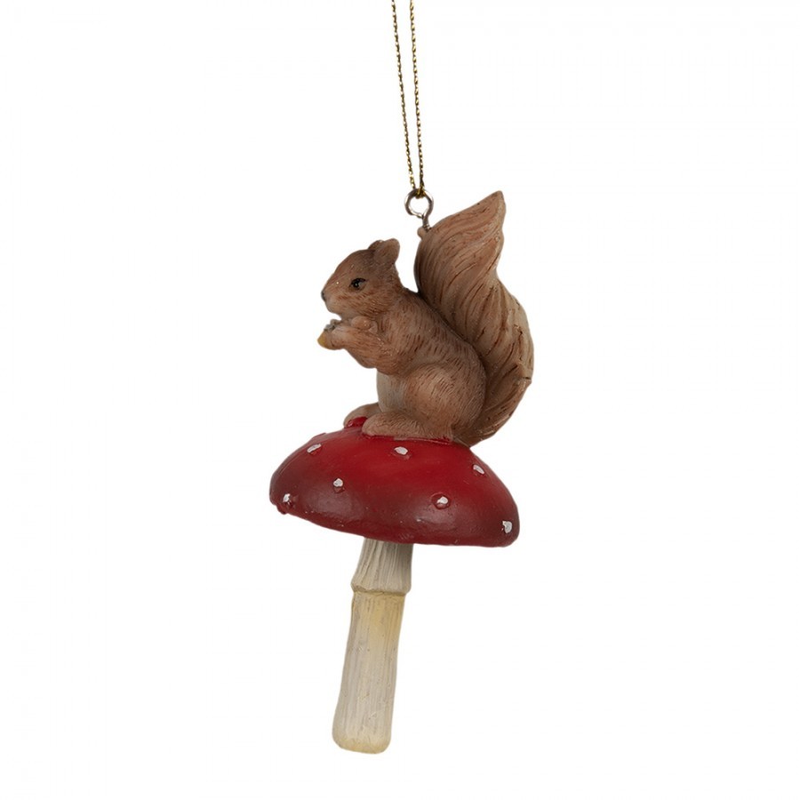 Závěsná dekorace veverka na muchomůrce - 4*4*9 cm