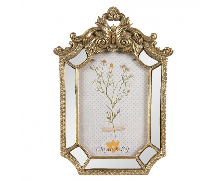 Zlatý antik fotorámeček se zrcátky a ornamenty Baroque - 15*3*22 cm / 10*15 cm Clayre & Eef