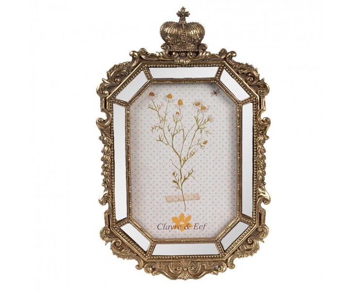 Zlatý antik fotorámeček se zrcátky a korunkou Baroque - 15*3*24 cm / 10*15 cm Clayre & Eef