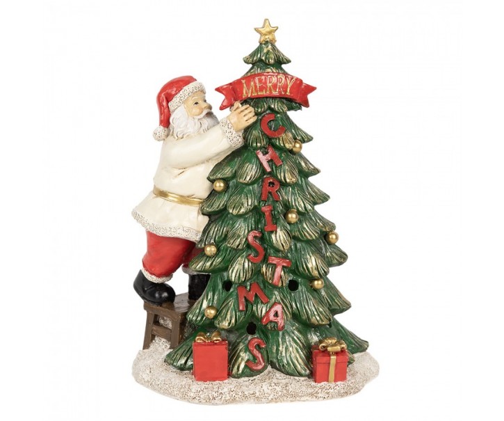 Svítící dekorace Santa zdobící stromek Merry Christmas - 15*10*22 cm Clayre & Eef