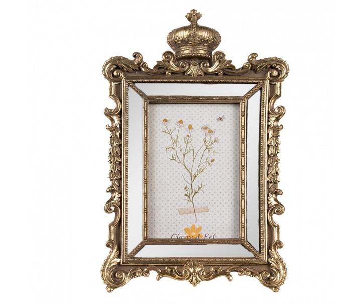 Zlatý antik fotorámeček se zrcátky a korunkou Baroque - 18*3*30 cm / 10*15 cm Clayre & Eef