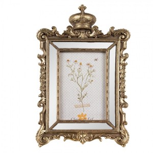 Zlatý antik fotorámeček se zrcátky a korunkou Baroque - 18*3*30 cm / 10*15 cm