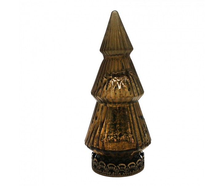 Hnědý skleněný dekorační svítící stromek LED Tree - 7*16 cm Clayre & Eef