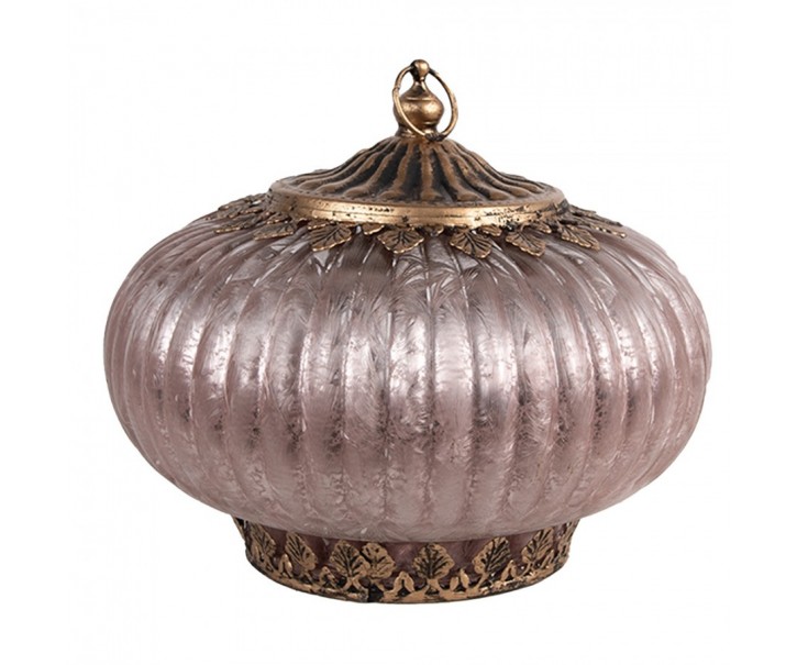 Růžová skleněná LED lucerna - Ø 17*14 cm Clayre & Eef