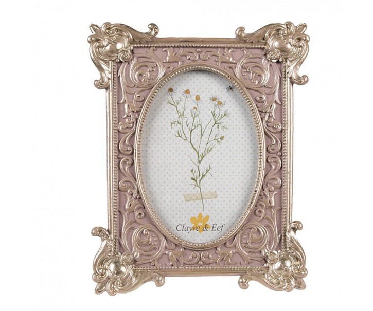 Růžovo-stříbrný fotorámeček s květy Romantique - 17*3*21 cm / 10*15 cm Clayre & Eef