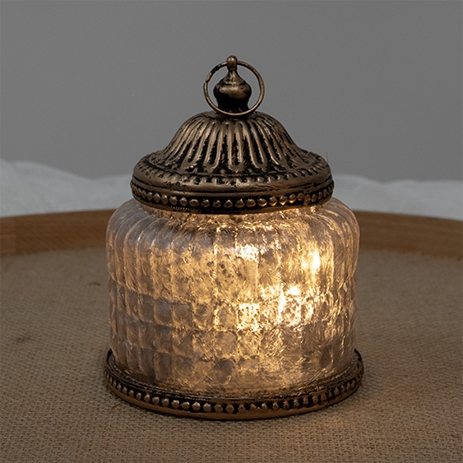 Růžová skleněná svítící LED lucerna Balli - Ø 10*13 cm Clayre & Eef Růžová skleněná svítící LED lucerna Balli - Ø 10*13 cm Clayre & Eef