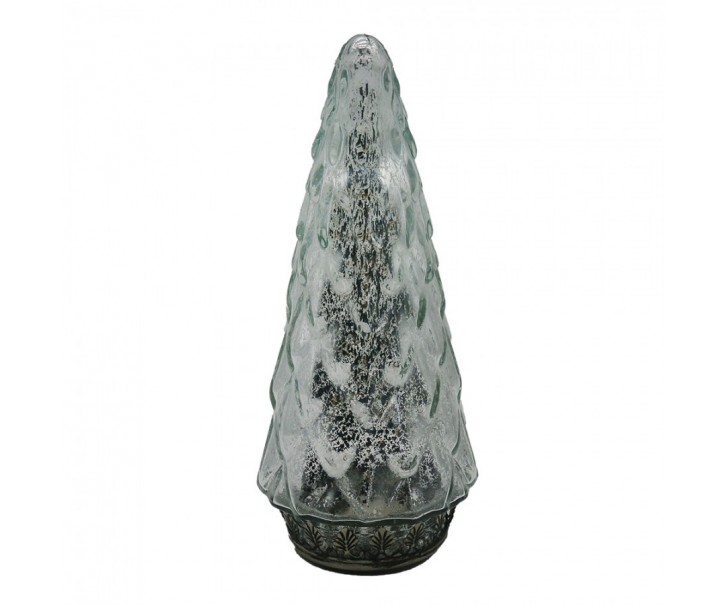 Stříbrný skleněný dekorační svítící stromek LED Tree - Ø 11*24 cm Clayre & Eef