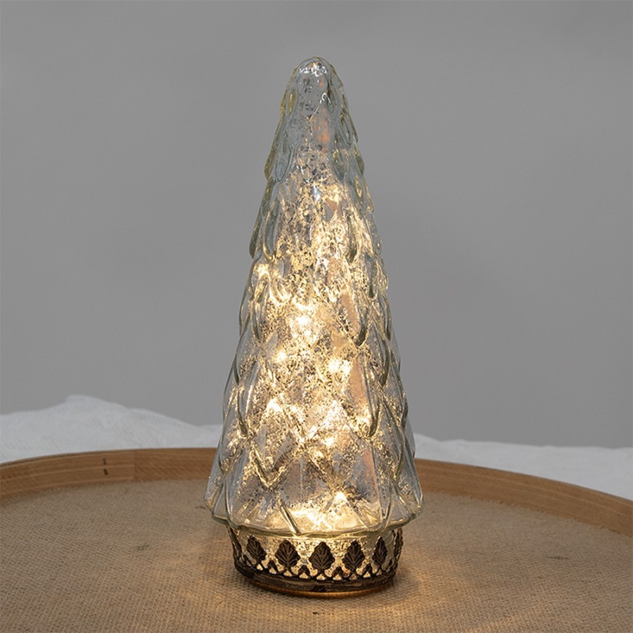 Stříbrný skleněný dekorační svítící stromek LED Tree - Ø 11*24 cm Clayre & Eef Stříbrný skleněný dekorační svítící stromek LED Tree - Ø 11*24 cm Clayre & Eef